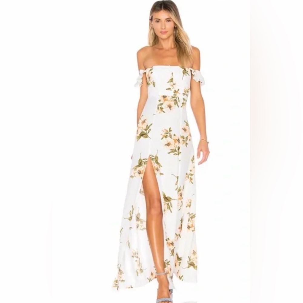 Flynn Skye Bardot Floral Black and Red Maxi dress
